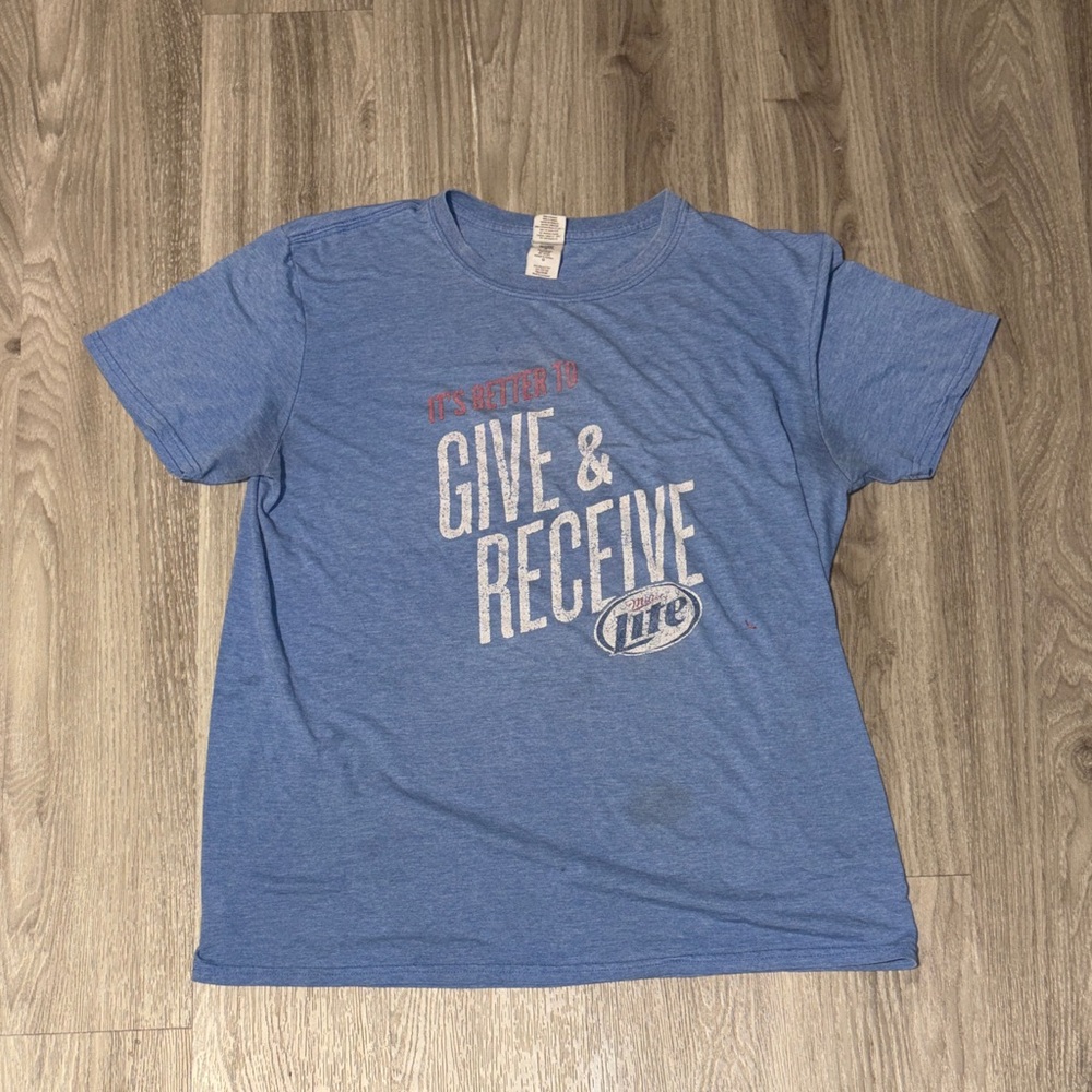 Vintage Gildan Softstyle Miller Lite Beers-giving Blue T-Shirt